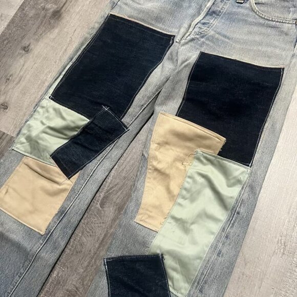 VTG 70s Levis 501 Patchwork Selvedge Hippie Patched USA Custom Denim USA Jeans - Picture 4 of 4